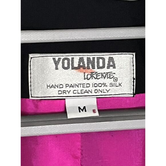 Yolanda Lorente Hand Painted 100% Silk Blazer •M• Butterfly Floral Jacket Black - Picture 3 of 10